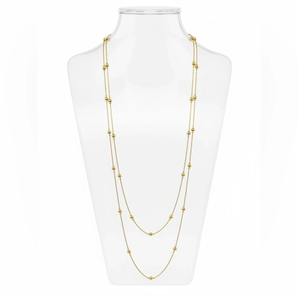 Crown PD Premier Designs 1980 Gold Tone Mirror Rope Chain Bead Necklaces 24” TWO